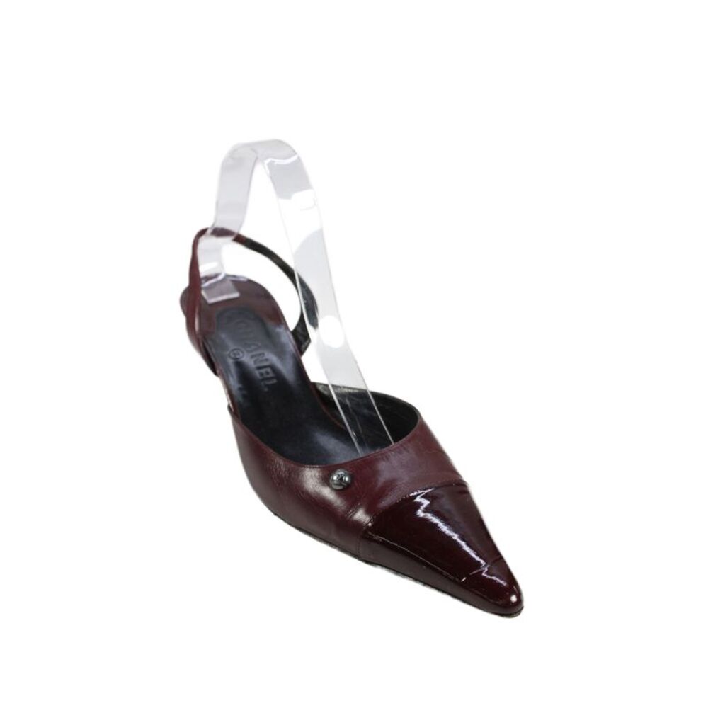 Chanel Womens Leather Pointed Cap Toe Slingbacks Pumps Red Size 42 12